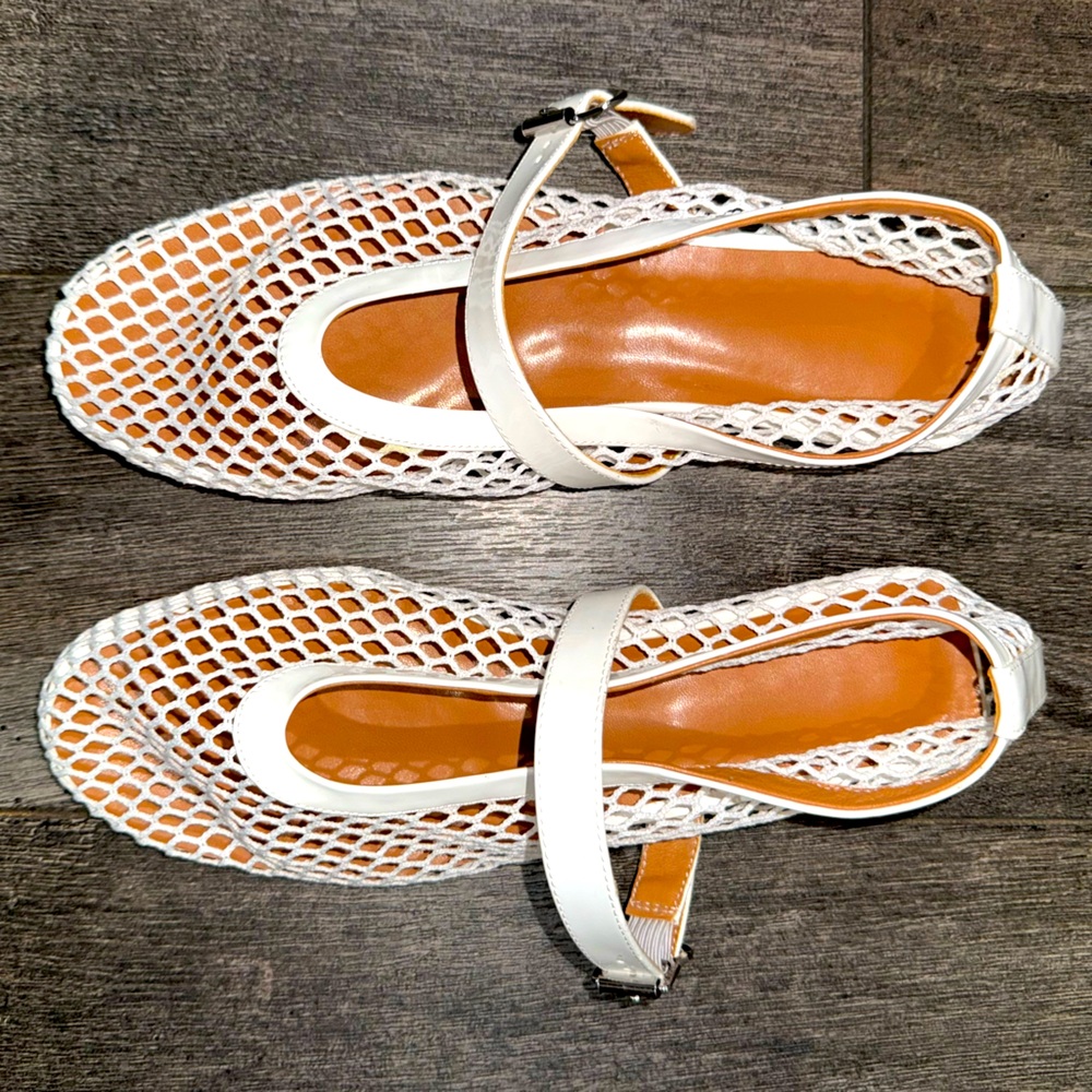 White Mesh Mary Jane Sandals | Size 9 | Coastal Grandma | Fisherman Style Flat